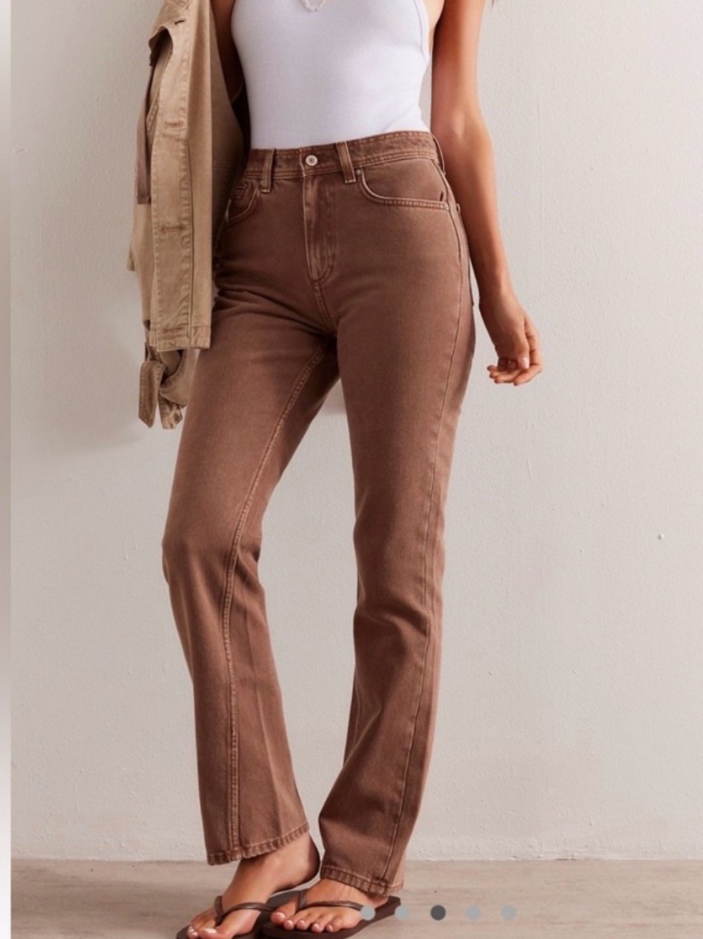 Free people we the free xena high rise slim straight tan brown size 27